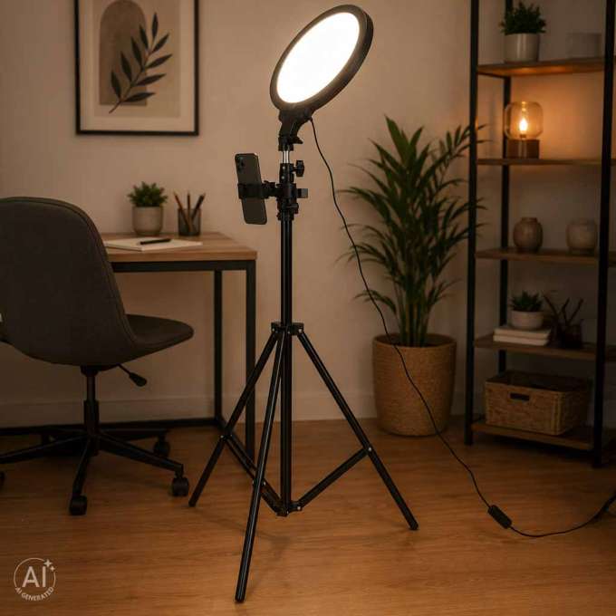 LED selfie ring light on tripod