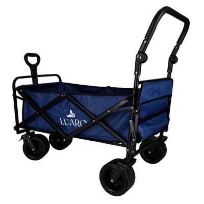 LUARO Foldable Beach Cart with Canopy and 120L Mesh Basket Navy Blue