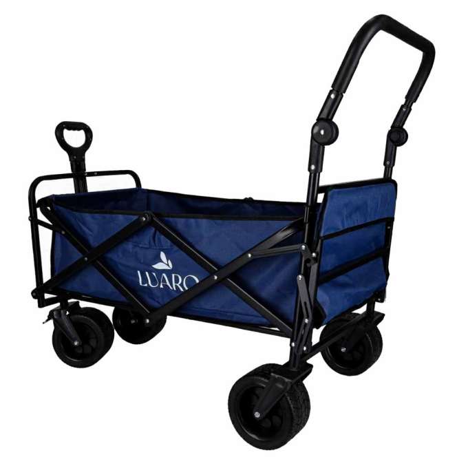 LUARO Foldable Beach Cart with Canopy and 120L Mesh Basket Navy Blue