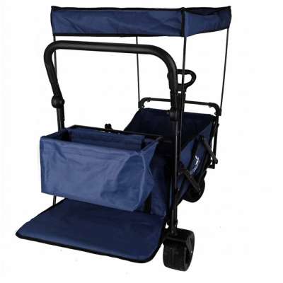 LUARO Foldable Beach Cart with Canopy and 120L Mesh Basket Navy Blue