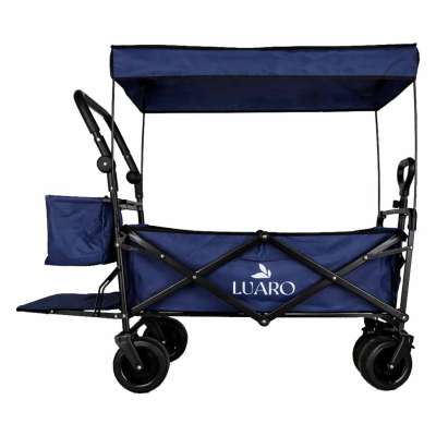 LUARO Foldable Beach Cart with Canopy and 120L Mesh Basket Navy Blue