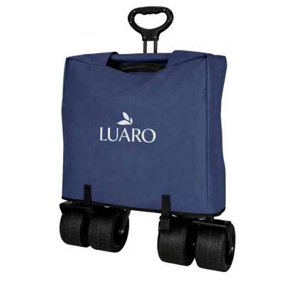 LUARO Foldable Beach Cart with Canopy and 120L Mesh Basket Navy Blue