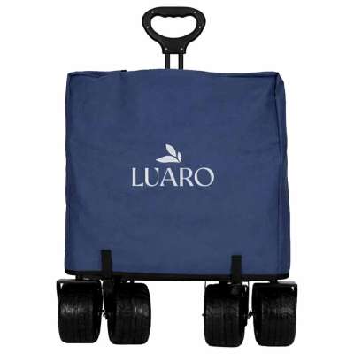 LUARO Foldable Beach Cart with Canopy and 120L Mesh Basket Navy Blue