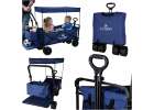 LUARO Foldable Beach Cart with Canopy and 120L Mesh Basket Navy Blue 1