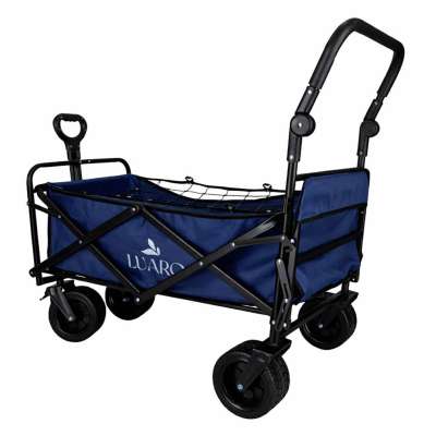 LUARO Foldable Beach Cart with Canopy and 120L Mesh Basket Navy Blue