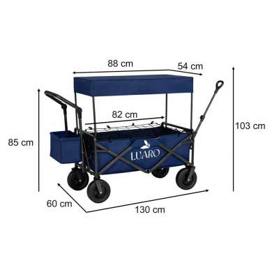 LUARO Foldable Beach Cart with Canopy and 120L Mesh Basket Navy Blue