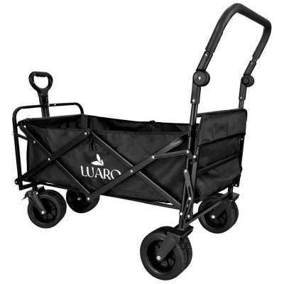 LUARO Folding Beach Cart with Canopy and 120L Mesh Basket Black