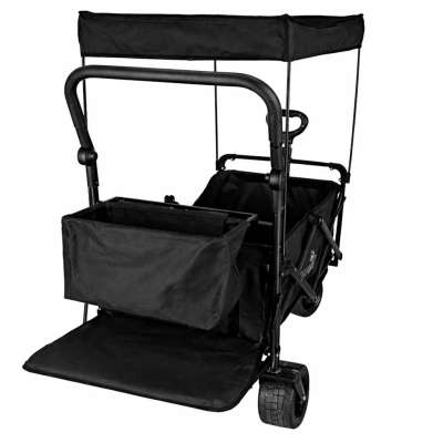LUARO Folding Beach Cart with Canopy and 120L Mesh Basket Black