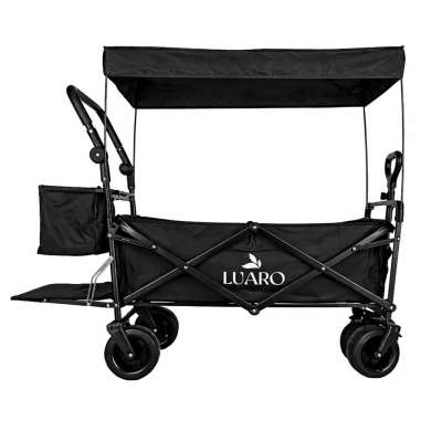 LUARO Folding Beach Cart with Canopy and 120L Mesh Basket Black
