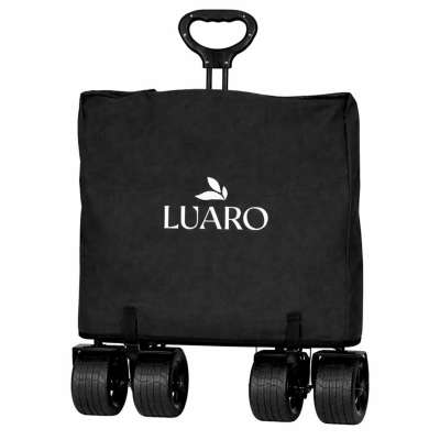 LUARO Folding Beach Cart with Canopy and 120L Mesh Basket Black