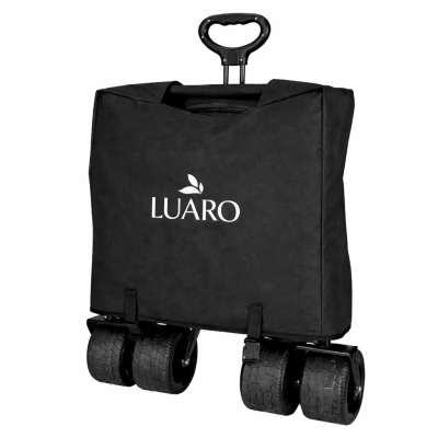 LUARO Folding Beach Cart with Canopy and 120L Mesh Basket Black