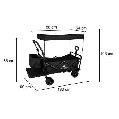 LUARO Folding Beach Cart with Canopy and 120L Mesh Basket Black