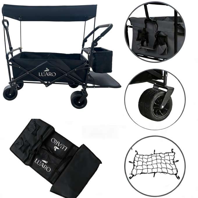 LUARO Folding touring trolley with canopy black