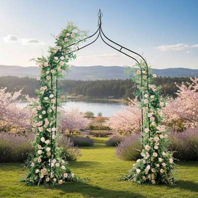 LUARO Garden pergola metal arch with grottoes for roses flowers climbers 240cm