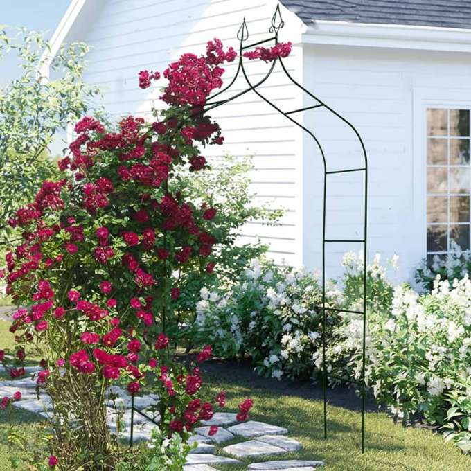 LUARO Garden pergola metal arch with grottoes for roses flowers climbers 240cm