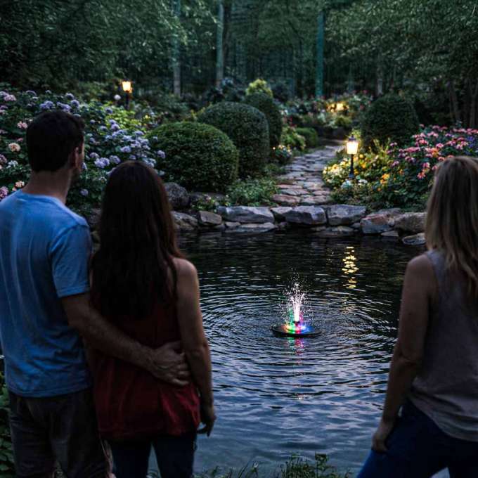 LUARO Solar pond fountain garden floating pump LED RGB 16cm
