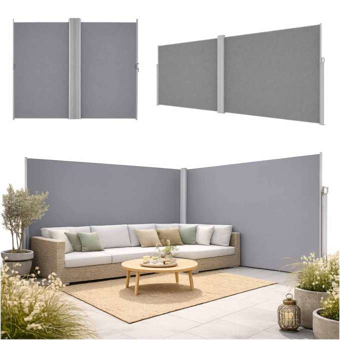 LUARO corner side terrace awning retractable screen 180 x 600 cm grey