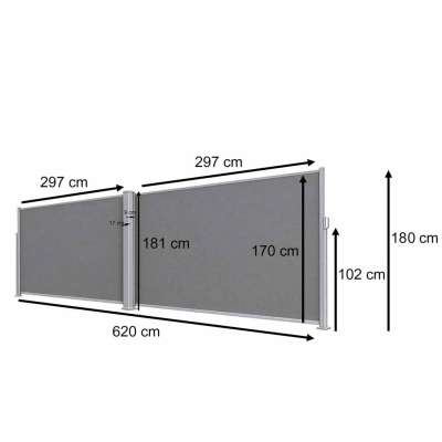 LUARO corner side terrace awning retractable screen 180 x 620 cm grey