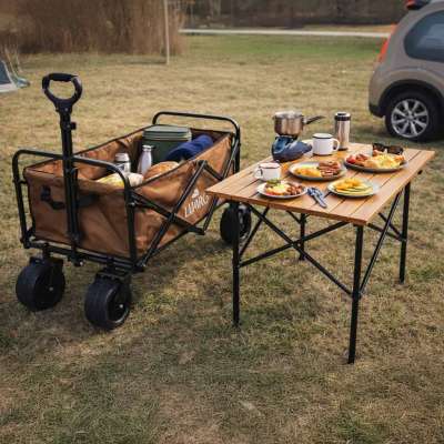 LUARO folding beach transport trolley with 2-in-1 table