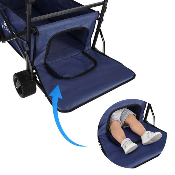 LUARO folding beach transport trolley with canopy and net navy blue