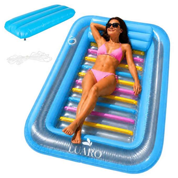 LUARO inflatable swimming mattress sun lounger with cushion transparent
