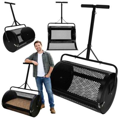 LUARO lawn compost and fertilizer spreader garden mesh roller spreader