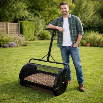 LUARO lawn compost and fertilizer spreader garden mesh roller spreader