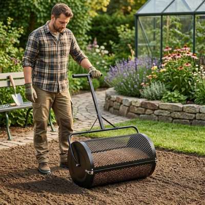 LUARO lawn compost and fertilizer spreader garden mesh roller spreader