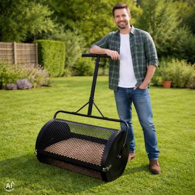 LUARO lawn compost and fertilizer spreader garden mesh roller spreader