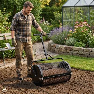 LUARO lawn compost and fertilizer spreader garden mesh roller spreader
