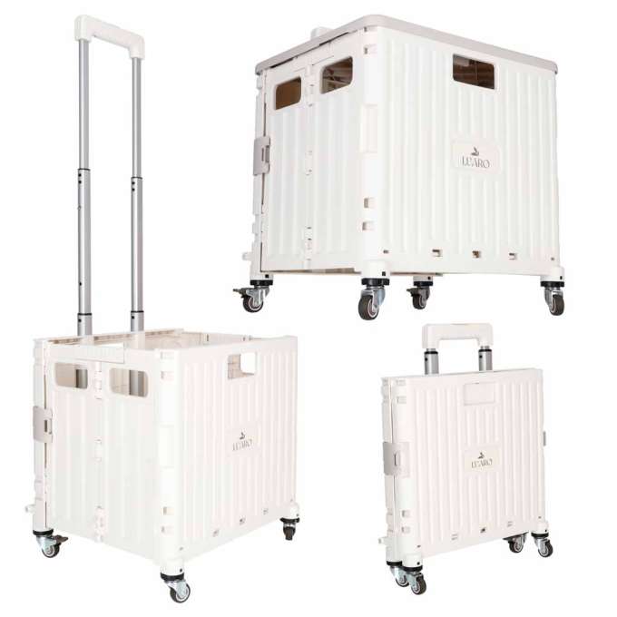 LUARO shopping transport cart folding 4 wheels lid white