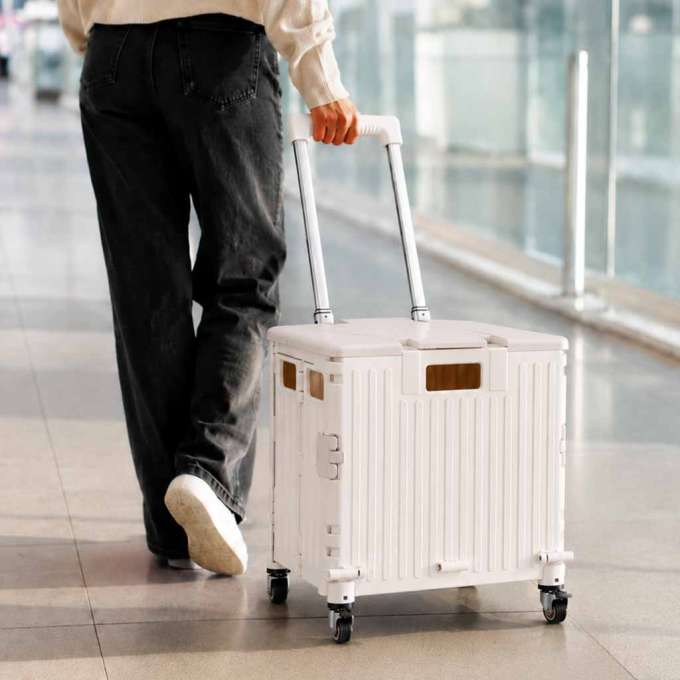 LUARO shopping transport cart folding 4 wheels lid white