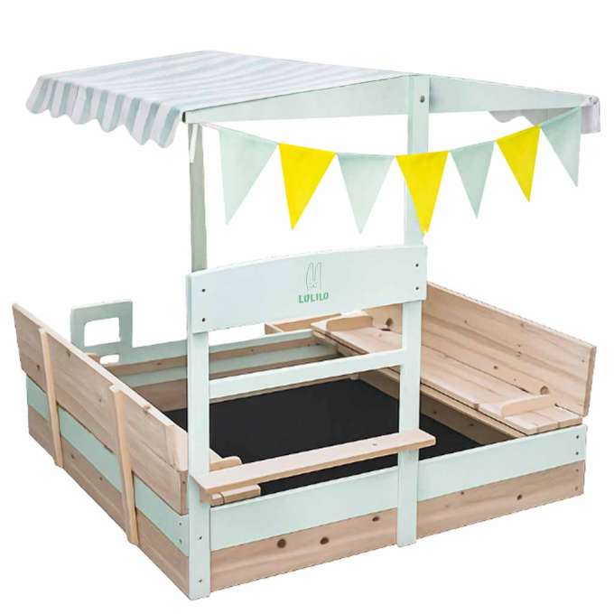 LULILO Vendo wooden sandbox 360° rotating canopy lockable bench 120cm