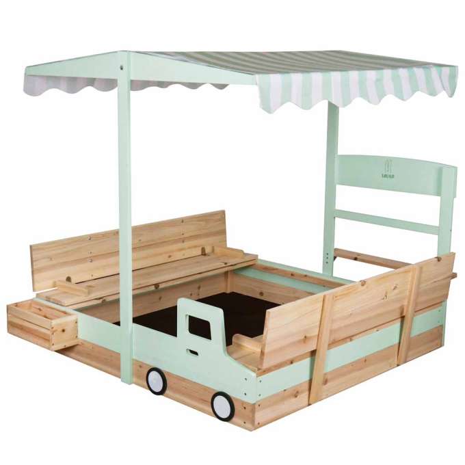 LULILO Vendo wooden sandbox 360° rotating canopy lockable bench 120cm