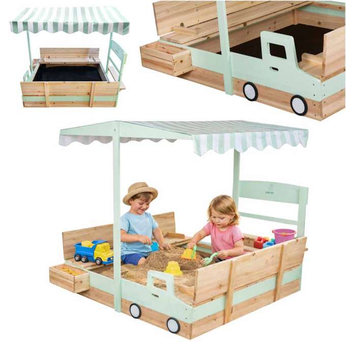 LULILO Vendo wooden sandbox 360° rotating canopy lockable bench 120cm