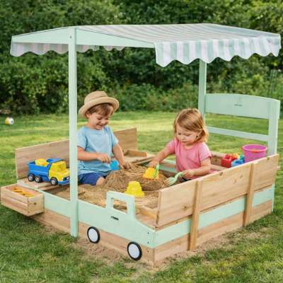 LULILO Vendo wooden sandbox 360° rotating canopy lockable bench 120cm