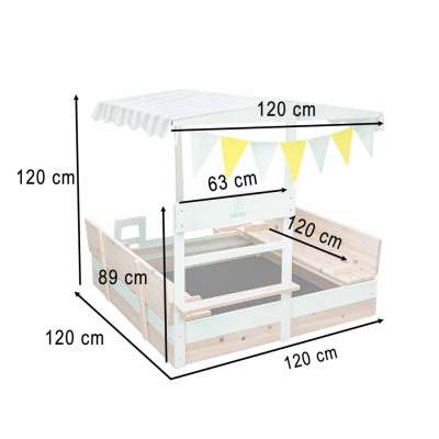LULILO Vendo wooden sandbox 360° rotating canopy lockable bench 120cm
