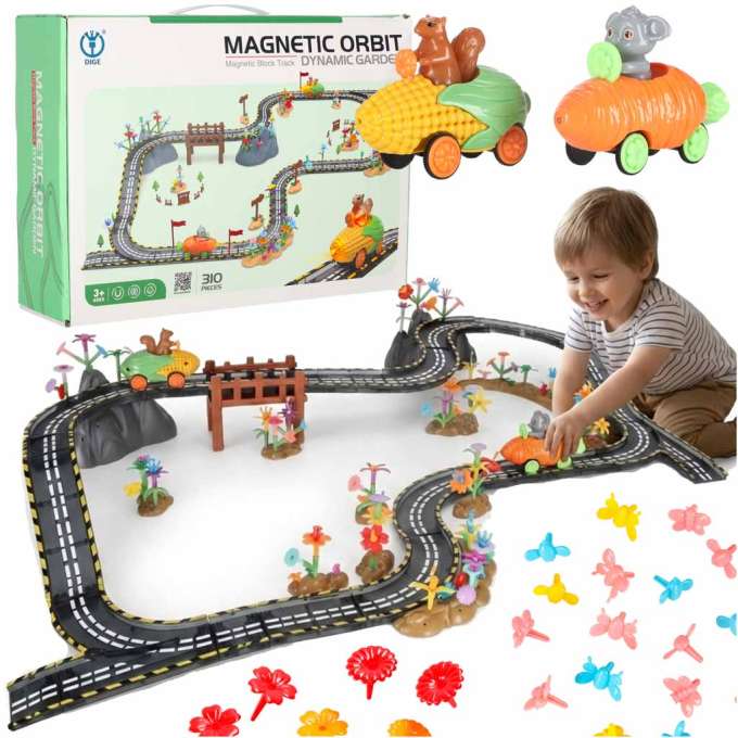 Luminous magnetic car race track 2 vehicles 310 elements
