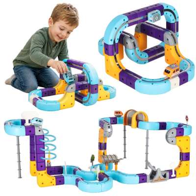 Magnetic Building Blocks Race Track Set with 127 Pieces