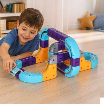 Magnetic Building Blocks Race Track Set with 54 Pieces