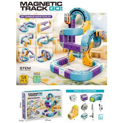 Magnetic Building Blocks Race Track Set with 54 Pieces