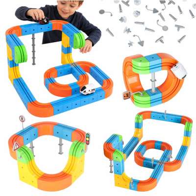 Magnetic Building Blocks Race Track and Trains Set 101 Pieces