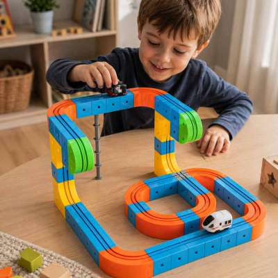 Magnetic Building Blocks Race Track and Trains Set 101 Pieces