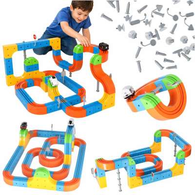 Magnetic Building Blocks Race Track and Trains Set 140 Pieces