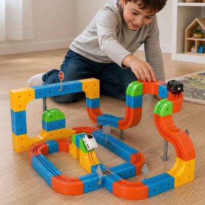 Magnetic Building Blocks Race Track and Trains Set 140 Pieces