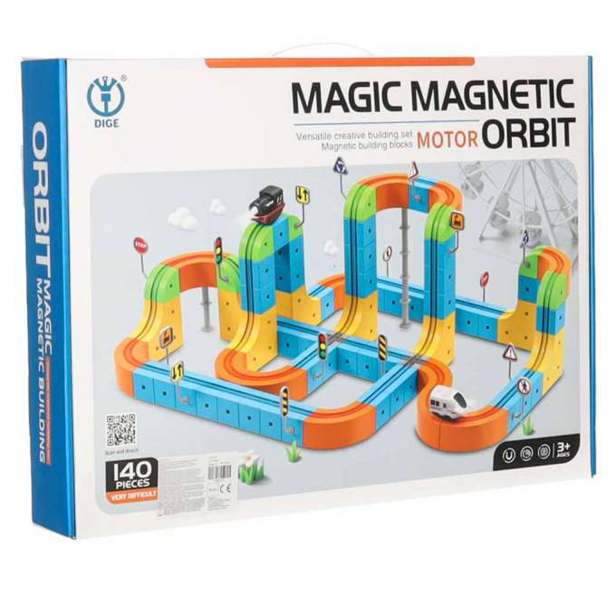 Magnetic Building Blocks Race Track and Trains Set 140 Pieces