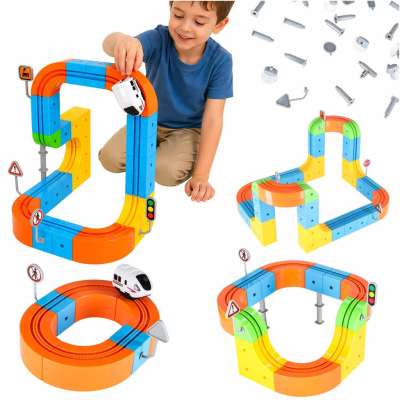 Magnetic Building Blocks Race Track and Trains Set 65 Pieces