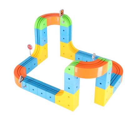 Magnetic Building Blocks Race Track and Trains Set 65 Pieces
