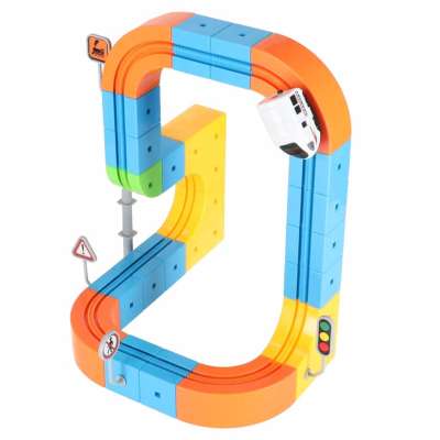 Magnetic Building Blocks Race Track and Trains Set 65 Pieces