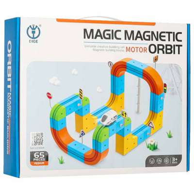 Magnetic Building Blocks Race Track and Trains Set 65 Pieces